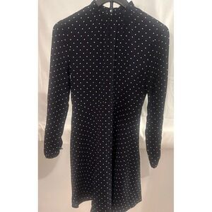 Womens Ruffle Neck Long Sleeve Navy‎ Polka Dot Midi Dress Size 6 Feminine Chic